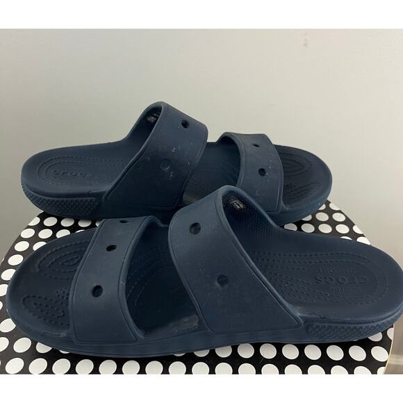 Crocs Unisex Classic Two-Strap Slide Sandals - Navy Blue Men's 9 Women's 11 - Picture 2 of 6